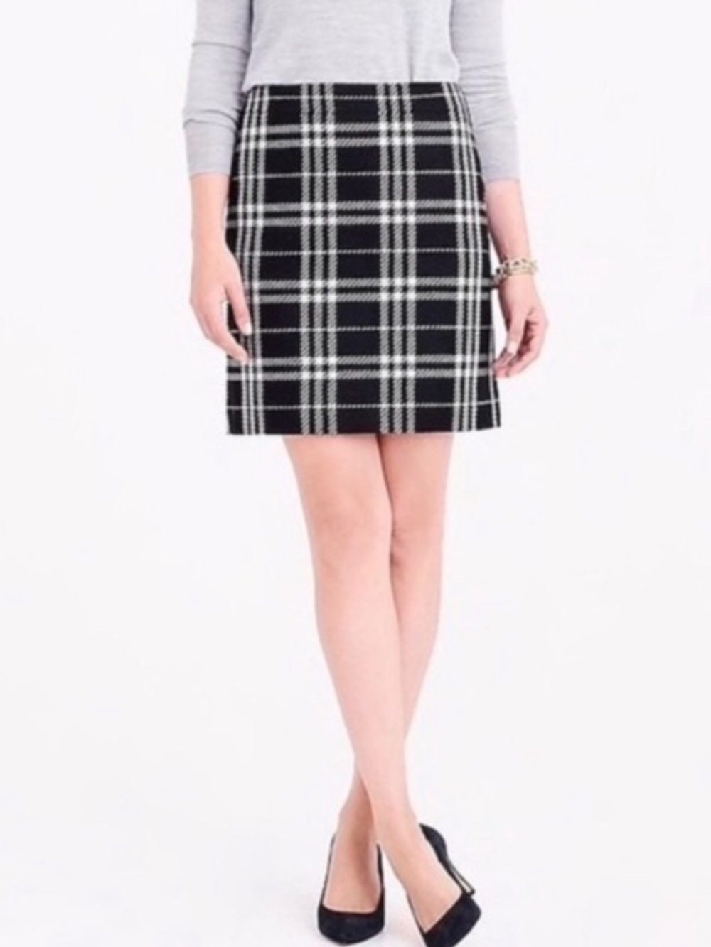 J.Crew NWT 8 M wool blend black white preppy pencil mini midi skirt